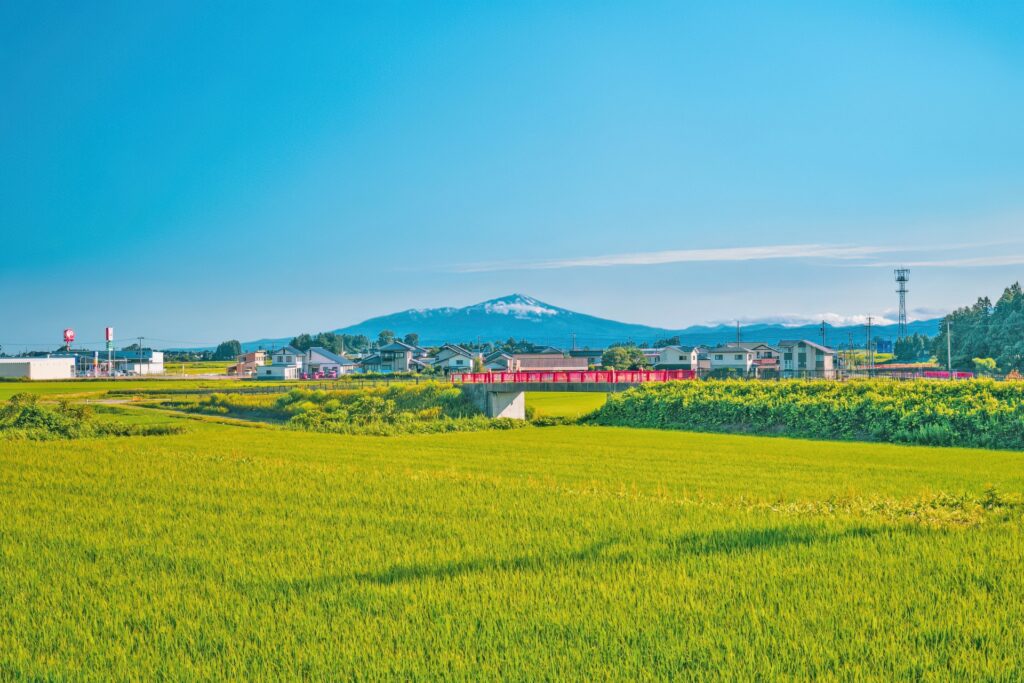 東北の田園と山並みの夏景色